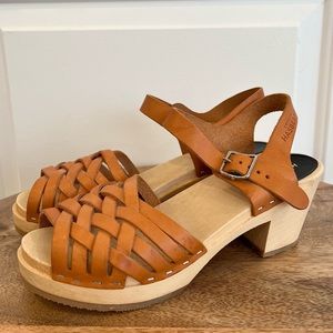 Swedish Hasbeens Braided Leather Clog Heels Size EU37